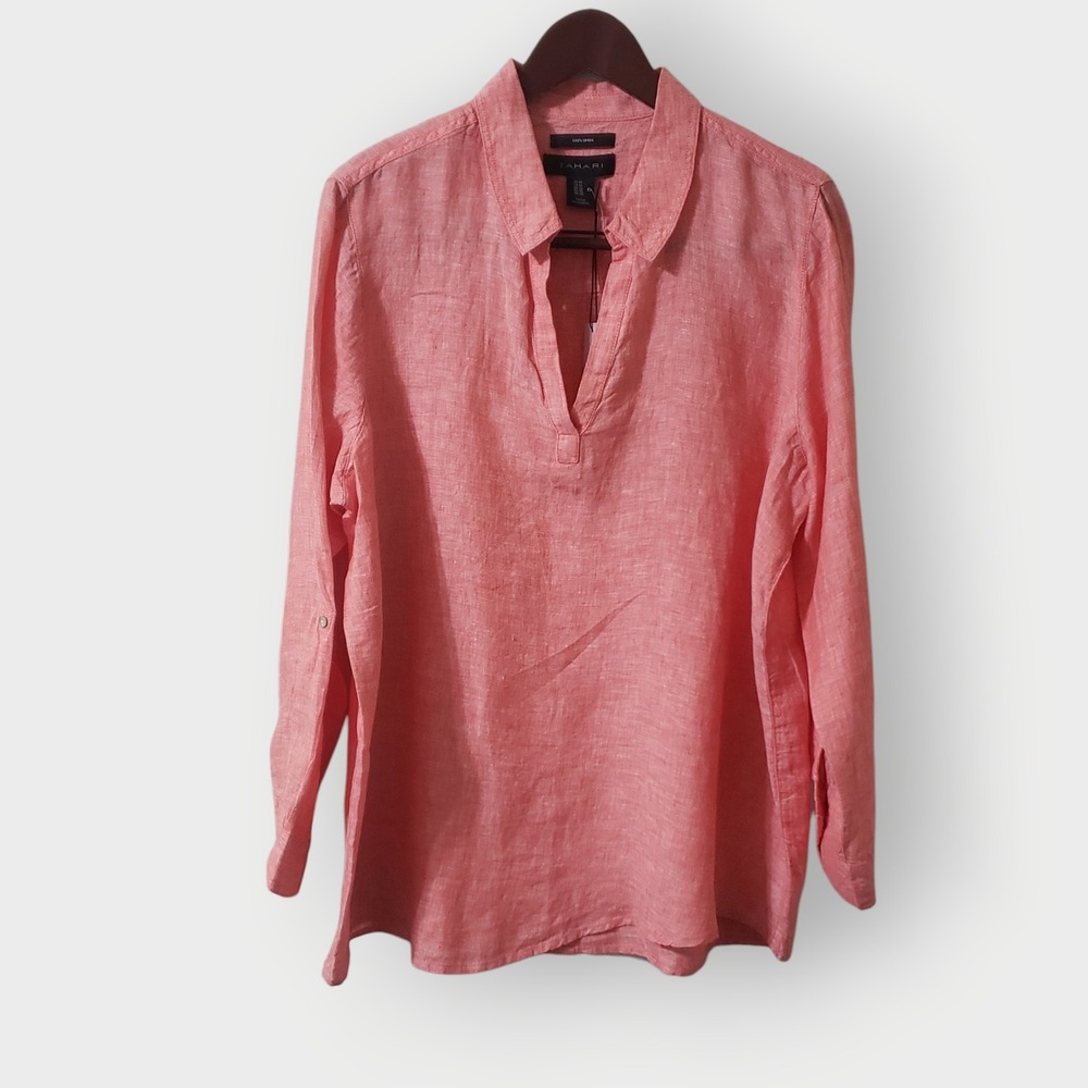 Tahari Coral Linen Tunic Top